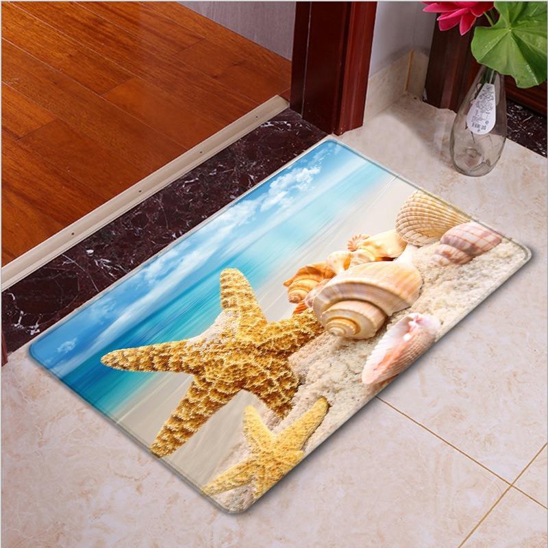 Beach Starfish Seashell Doormat Coastal Ocean Wave Sand Pattern Summer Tropical Home Decor Rug Soft Non-Slip Welcome Mat