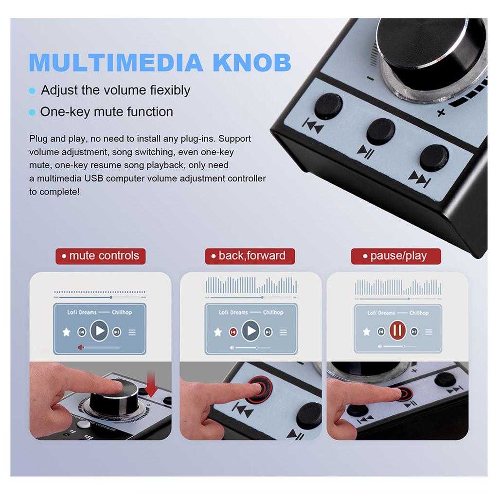USB Volume Control Knob One-Click Mute USB Computer Volume Controller Computer Speaker External Volume Control for Win/Mac OS