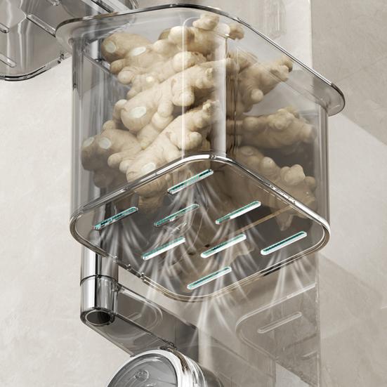 Wall Mounted Kitchen Organizer Suction Cup Produce Holder Removable Rotating Storage Baskets for Kitchen Fruits Vegetables And