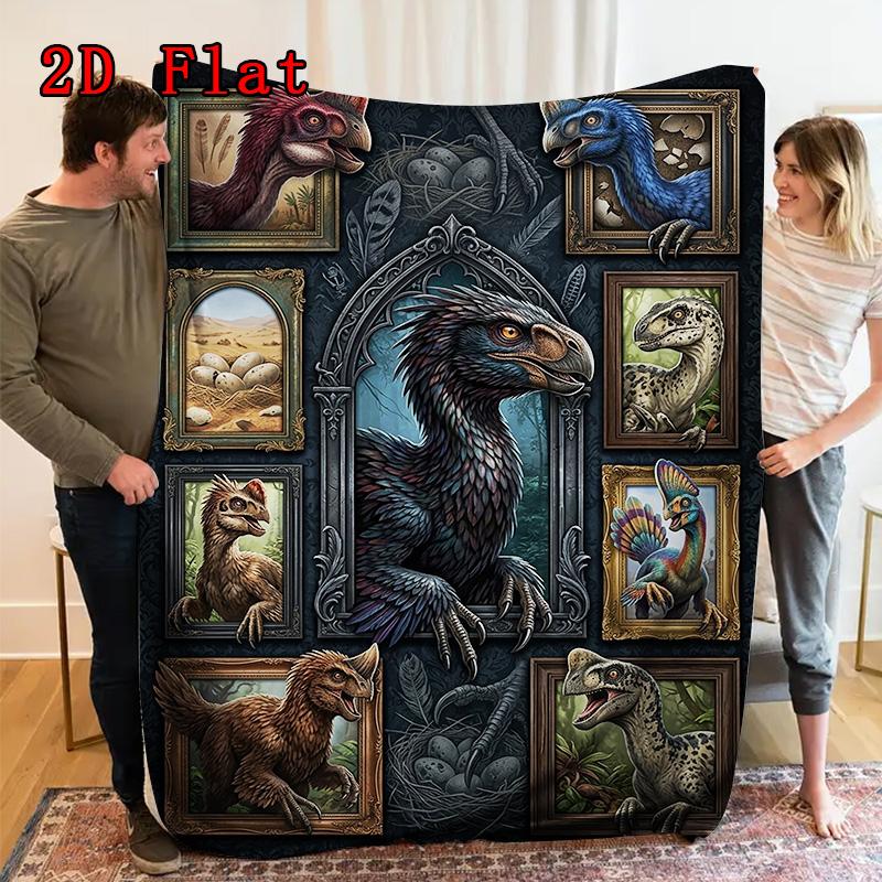Prehistoric Creatures 2D Flat Pattern Flannel Blanket, High Quality All Seasons, Home Decor, Warmth and Comfort, Perfect for Christmas Gifts.
