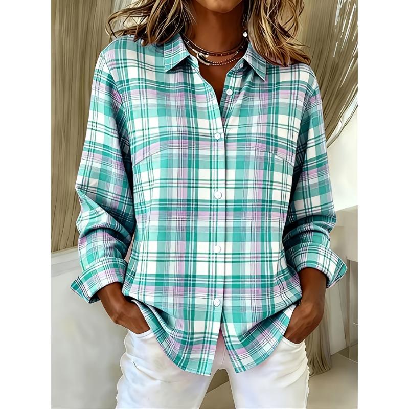 Plus Size, Plus-size Fashion Long-sleeve Lapel Casual Plaid Print Shirt