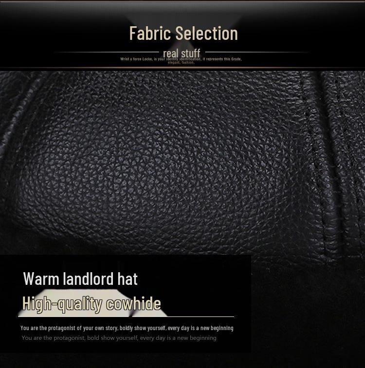 Gorro de Invierno de Cuero de Vaca Genuino Haining para Personas Mayores - Engrosado, con Felpa Cálida Gorro de Punto para Abuelo y Abuela