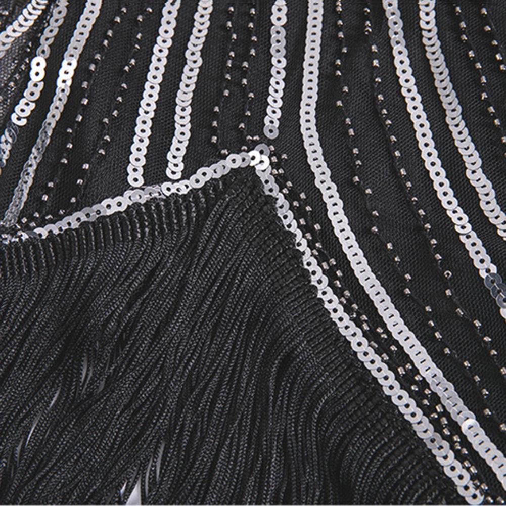 Mode Womenswear Vintage Frauen Pailletten Quasten Rundhals ärmelloses Bankett Cocktail Partykleid