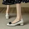 Fashion Ballet Flat Cowhide Bow Women's Shoes Genuine Leather High Heels Girl Mary Jane Shoes