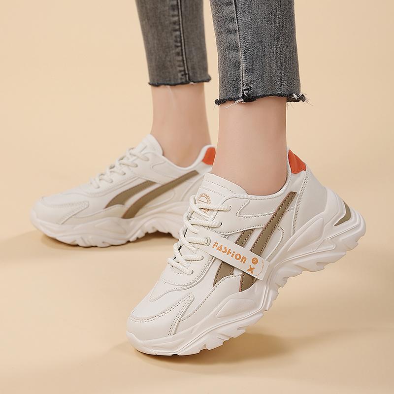 Lässige Leder-Sneaker für Damen Herbst Winter Bequeme Laufschuhe Mode Patchwork Dicke Sohle Sportschuhe Damen