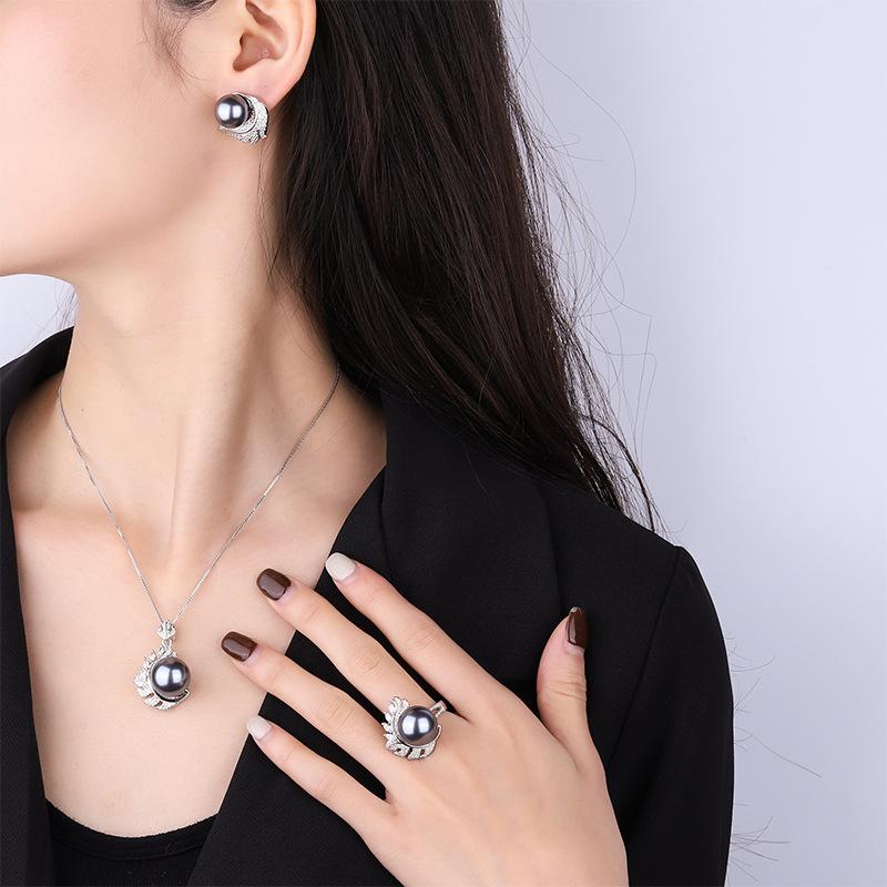 Jewelry Copper Bottom Gold-Plated Inlaid Fritillary Pearl Diamond Gray Bead Creative Set 14Mm12Mm