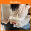Summer Woven Straw Bag With Lace And Cherry Decor For Beach And Vacation Use