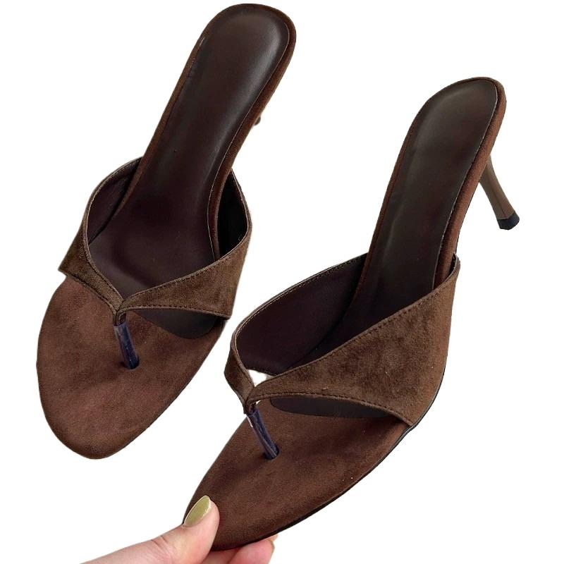 

Мода 2025 Лето Новые Шлепанцы Женские Тапочки Лаконичные Тонкие Каблуки Сандалии с Открытым Носком Уличные Большие Размеры Повседневные Домашние Тапочки Zapatos 42 коричневый