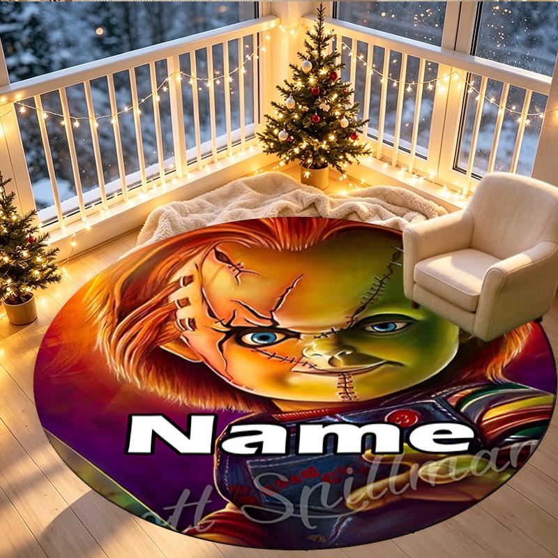 Custom Name Personalized Bride of Chucky Print Round Rug, Versatile Home Decor Carpet, for Playroom, Apartment, Balcony, Entryway, Hallway Gift