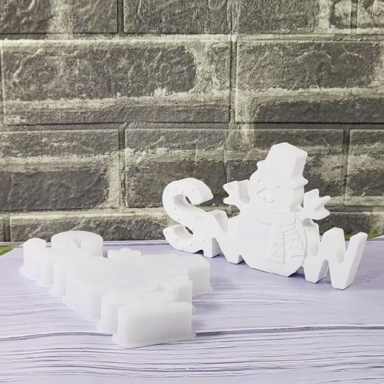 Creative Snowman Snow Letter Sign Silicone Mold For Handmade Cement Plasters Figurine Holiday Gift Home Decors Projects