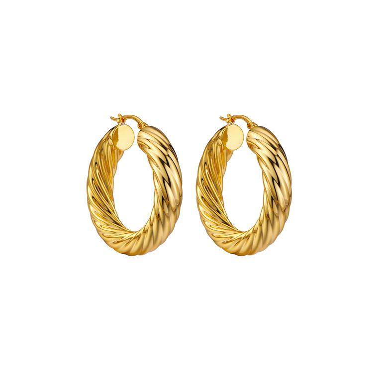 18K Gold U-Shaped Dangle Earrings with Hemp Rope Pattern