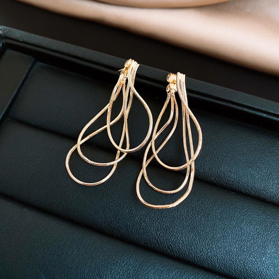 Silver Needle European and American Cold Wind Three-layer Geometric Tassel Earrings Earrings Simple Temperament Earrings