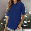 Women S Solid Color Round Neck Mid Sleeve Pleated Top