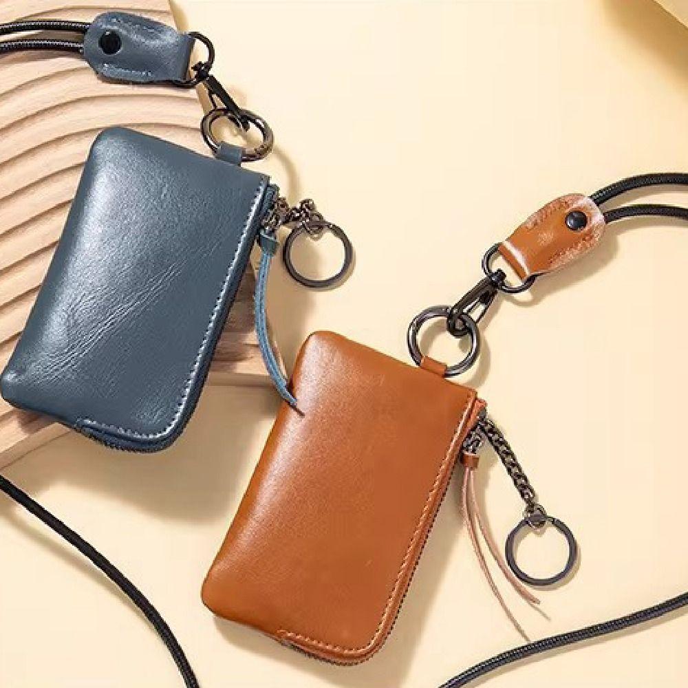 Retro Hanging Neck Wallets PU Card Holder Simple Men's Money Pouch  Gift