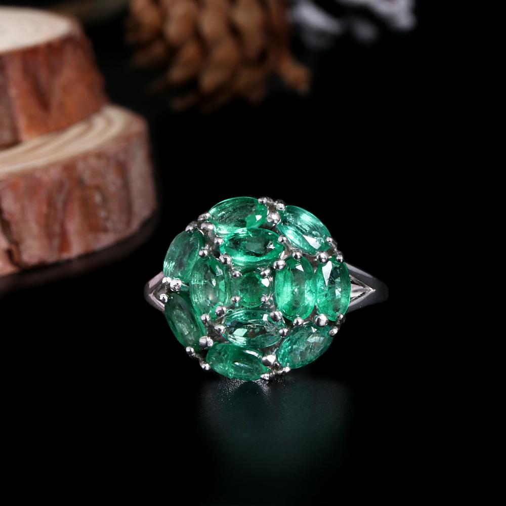 Light luxury 925 sterling silver ring real gemstone Natural oval zambia Emerald fine jewelry elegant and noble gift for women