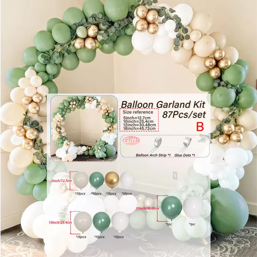 101pcs Green and Sand White Latex Balloon Arch Kit, Birthday Decoration, Wedding, Festival, Anniversary, Bridal Shower Decoratio