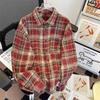 New retro woolen polished plaid shirt jacket women's lazy style loose casual versatile and thin lapel shirt