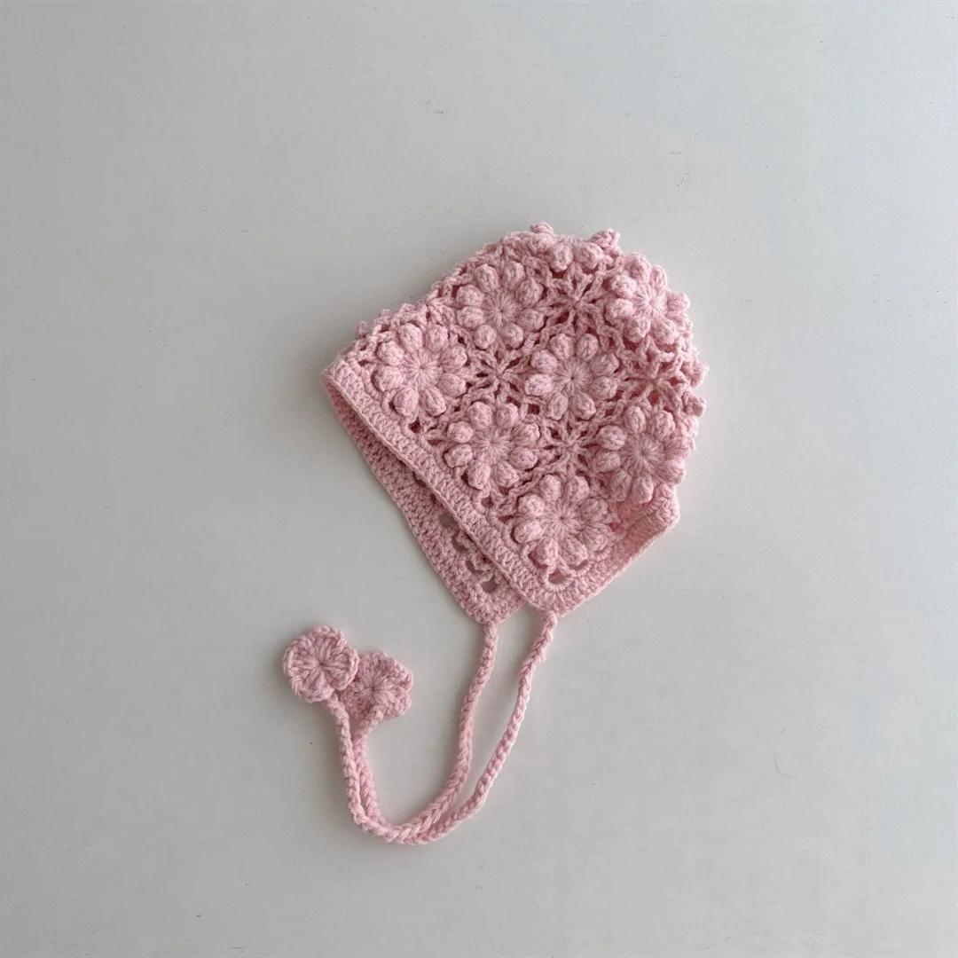 Gorro de Punto para Bebé Niños Niñas Ganchillo Hecho a Mano con Orejeras Gorro de Punto Lindo Calado Cálido Primavera Cubrecabezas Moda Gorro de Protección para las Orejas One Size color rosa