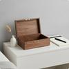Desktop Storage Box Simple Wooden with Hinged Lid Rustic Walnut for Desk,