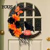 Realistic Theme Party Props Halloween Door Sign, Artificial Floral Branch Crow Moon Wall Hanger with Fabric Hanging Decor Bird, Spooky Window Yard for