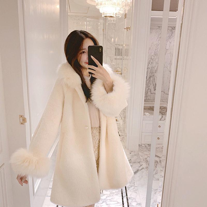 New imitation mink velvet coat female loose student winter medium and long furry imitation fur coat fluff