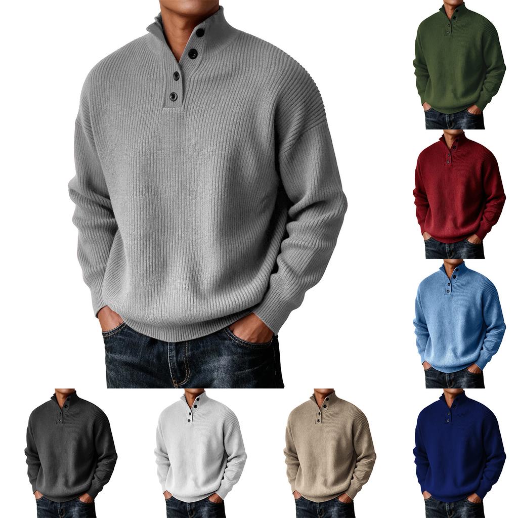Mens Sweaters Casual Pullover Sweater Button Crewneck Knit Sweaters