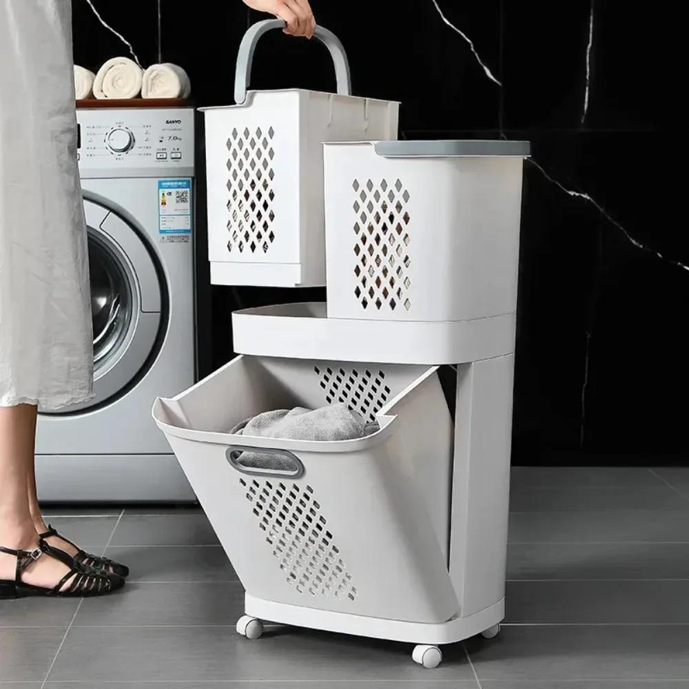 Laundry Basket Removable Household Dirty Clothe Storage Hamper Separable Dirty Dozen Organize With Wheels Toilet Washing Baskets