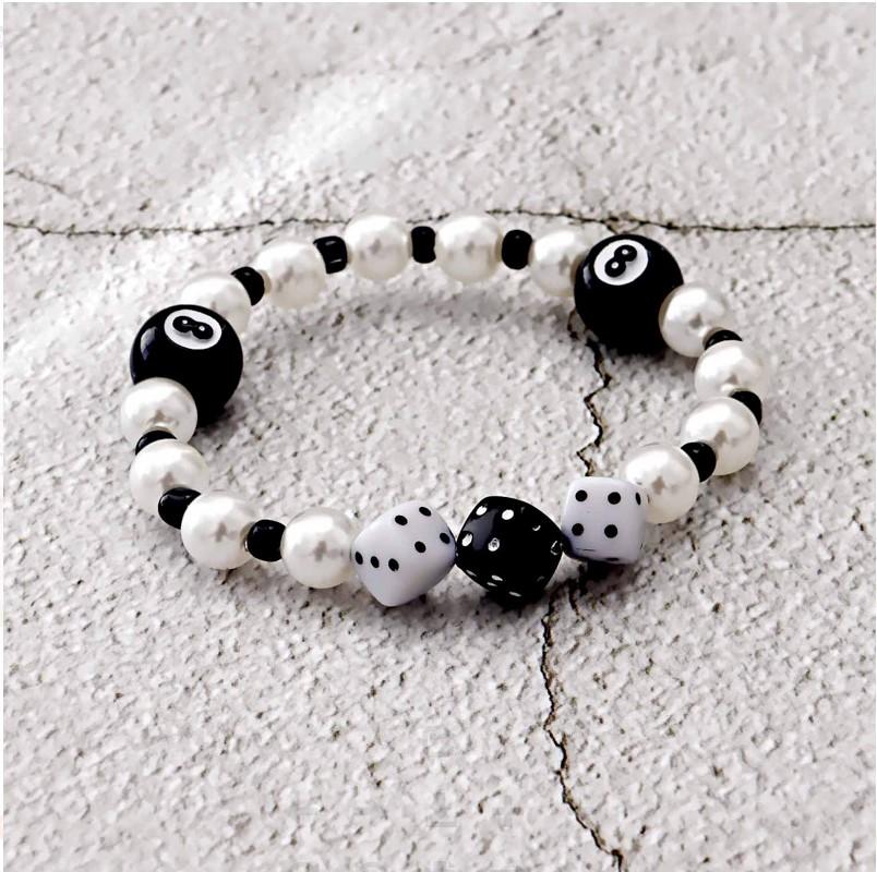 Hot- Creative Billiards Black 8 Bead Bracelet Billiards Figure Eight Elastic Bracelet Accessory Couple Bracelet Jewelry