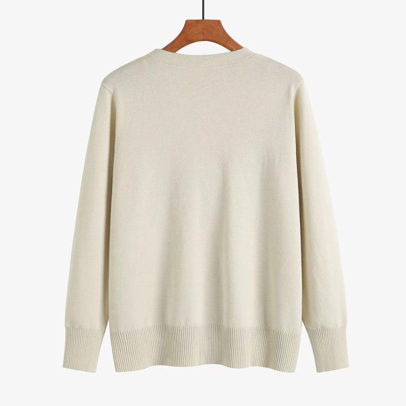 VEZFAA Women's Fashion Casual Fall Winter Solid Color Print Long Sleeve V-Neck Sweaters