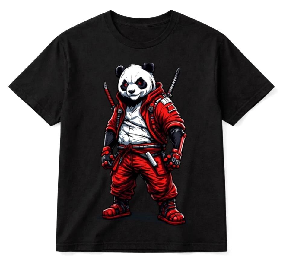 Panda Warrior Graphic T-Shirt Anime Streetwear Fighter Tee 3XL