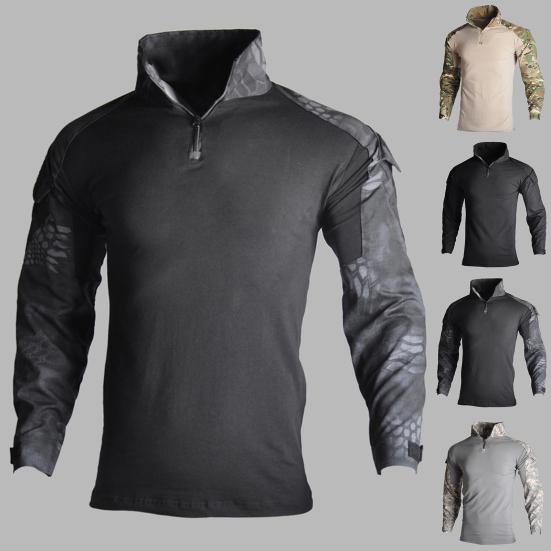 Men Combat T-shirt Camouflage Stand Collar Slim Long Sleeve Autumn Shirt