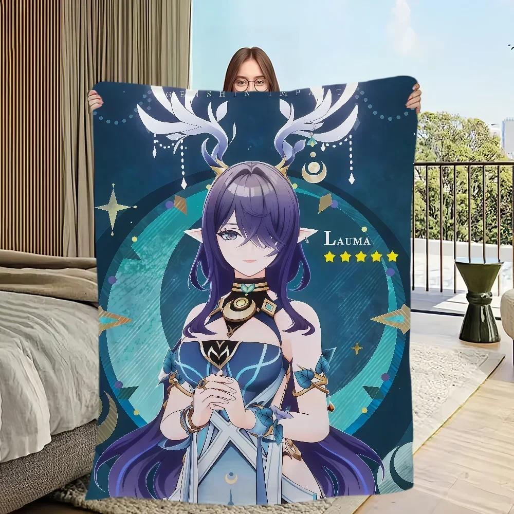 Genshin Impact Lauma Character Plush Throw Blanket Soft Flannel Cozy Blanket for Sofa Bedroom Office Travel Warm Gift