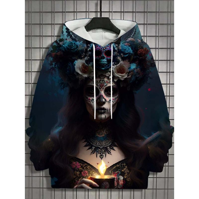 Fashion Women's Hoodie for Girls Autumn New Men's Long Sleeve Tops Sexy Girls Clothes Horror Undead Skull Pattern Unisex Tops