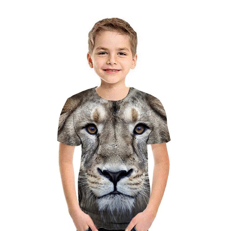 Children's T-shirt, Animal Lion 3D Printed Short Sleeved T-shirt, Fashionable Top, Round Neck Children's Clothing, Men's and Women's Clothing T-shirt