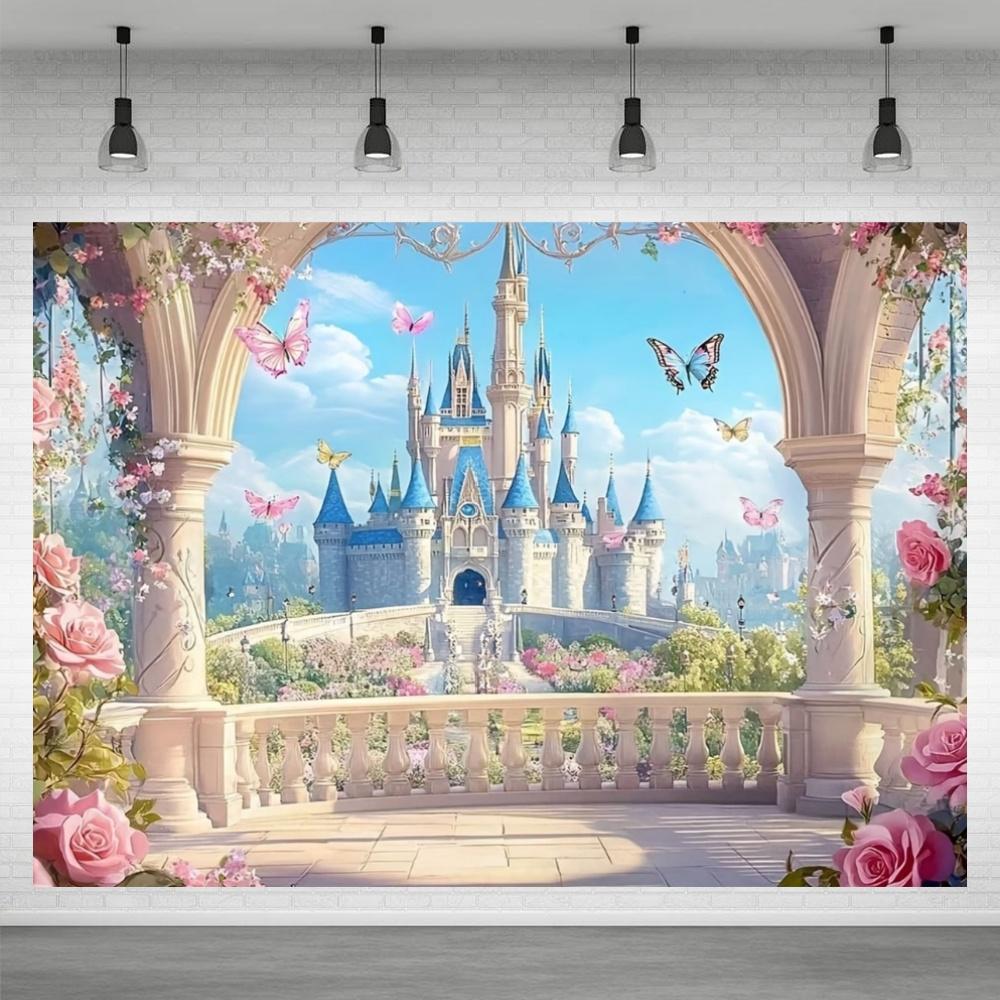 Fond de château de princesse pour décoration de fête, Globe rose, Fond de photographie, Cadeau pour fille, Accessoires de célébration de baby shower