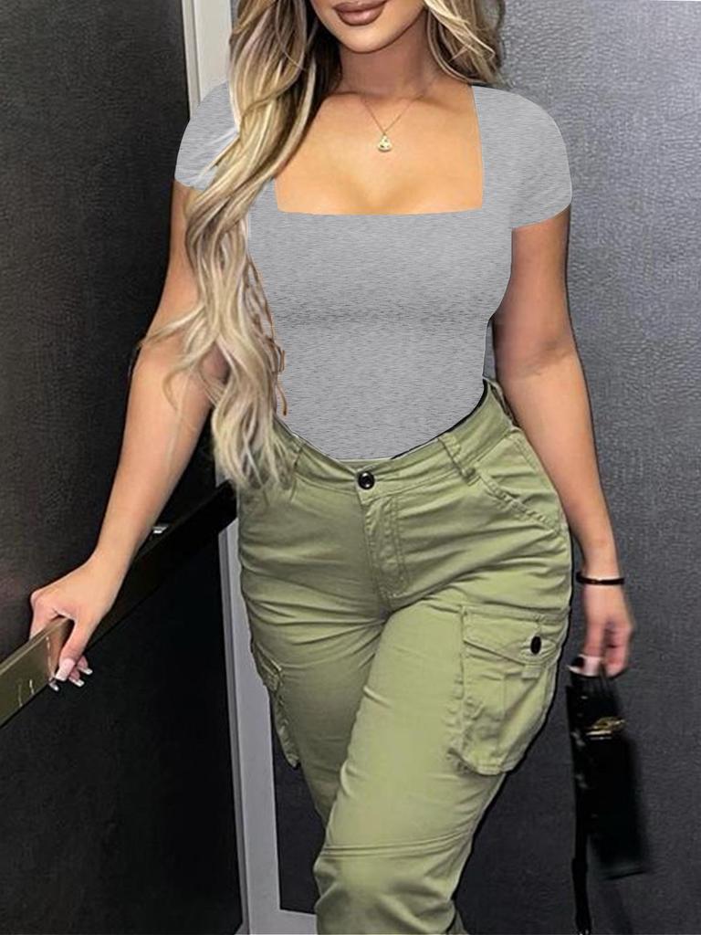 Di Yun Y2K Hot Girl Square Neck Short Sleeve Top - Women's 2025 Autumn/Winter Collection