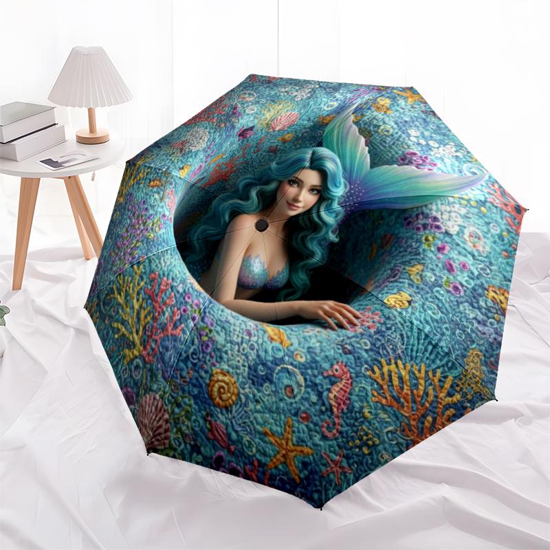 1 PC Automatic Folding Umbrella - Cartoon Pattern, Portable & Foldable Design with 8 Ribs, Christmas Birthday Gifts