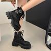 Platform Booties New Soft Sole Fall Winter Round Toe Side Zipper Metal Buckle Anti-slip Wear-resistant Block Heel Boots