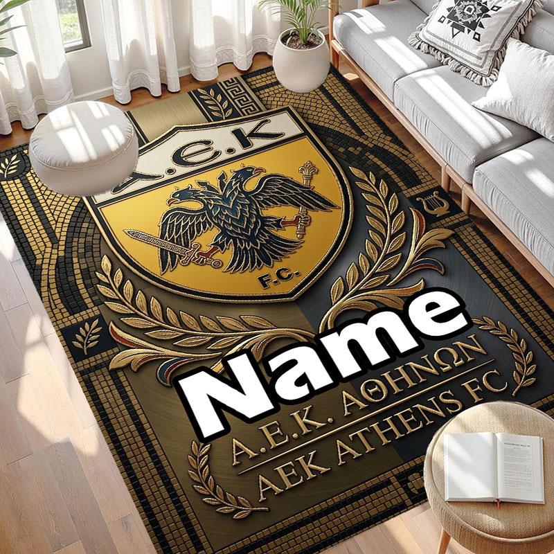 Custom Name Personalized AEK Athens FC Print Carpet, Versatile Home Decor Rug, for Playroom, Apartment, Balcony, Entryway, Hallway Gift