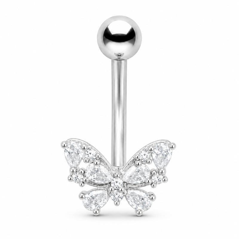 Silver Color Dangle Butterfly Flower Belly Button Ring Stainless Steel Sexy Navel Piercing Jewelry