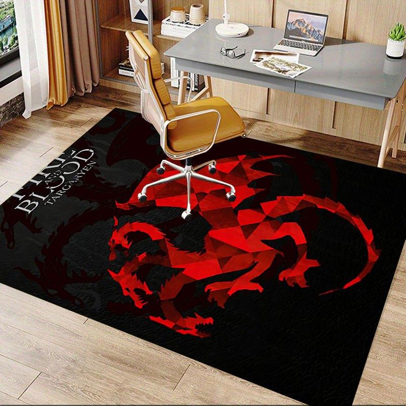 1pc Fire and Blood Office Carpet Chair Mats, Home Decor Mat Fantasy Theme Mat Durable Mat, Dragon Decor,Suitable for fantasy theme lovers