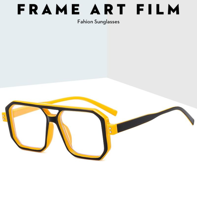 Trendy Double Beam Large Frame Anti Blue Light Glasses Unisex Retro Style Universal Mirror Frame Rice Nail Eyewear
