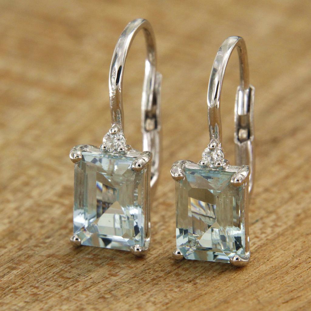 Elegante quadratische hellblaue synthetische Zirkon-Hängeohrringe für Damen, Hochzeitsbankett, baumelnde Ohrringe, Schmuckzubehör, Geschenke