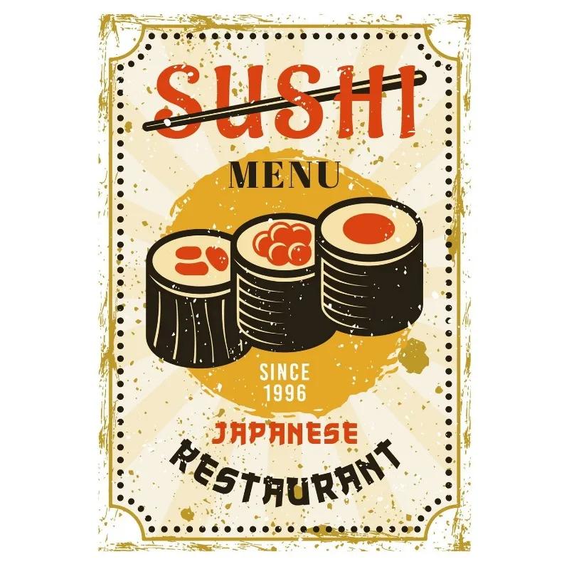Vintage Metallblechposter Japanisches Sushi Retro Metallblechschilder Poster Platte Wanddeko für Bar Restaurant Café Club Retro Plakette
