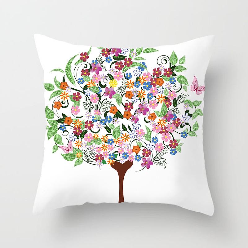 Painted Tree Digital Printed Peach Skin Square Pillow Cushion Cover Home Furnishings