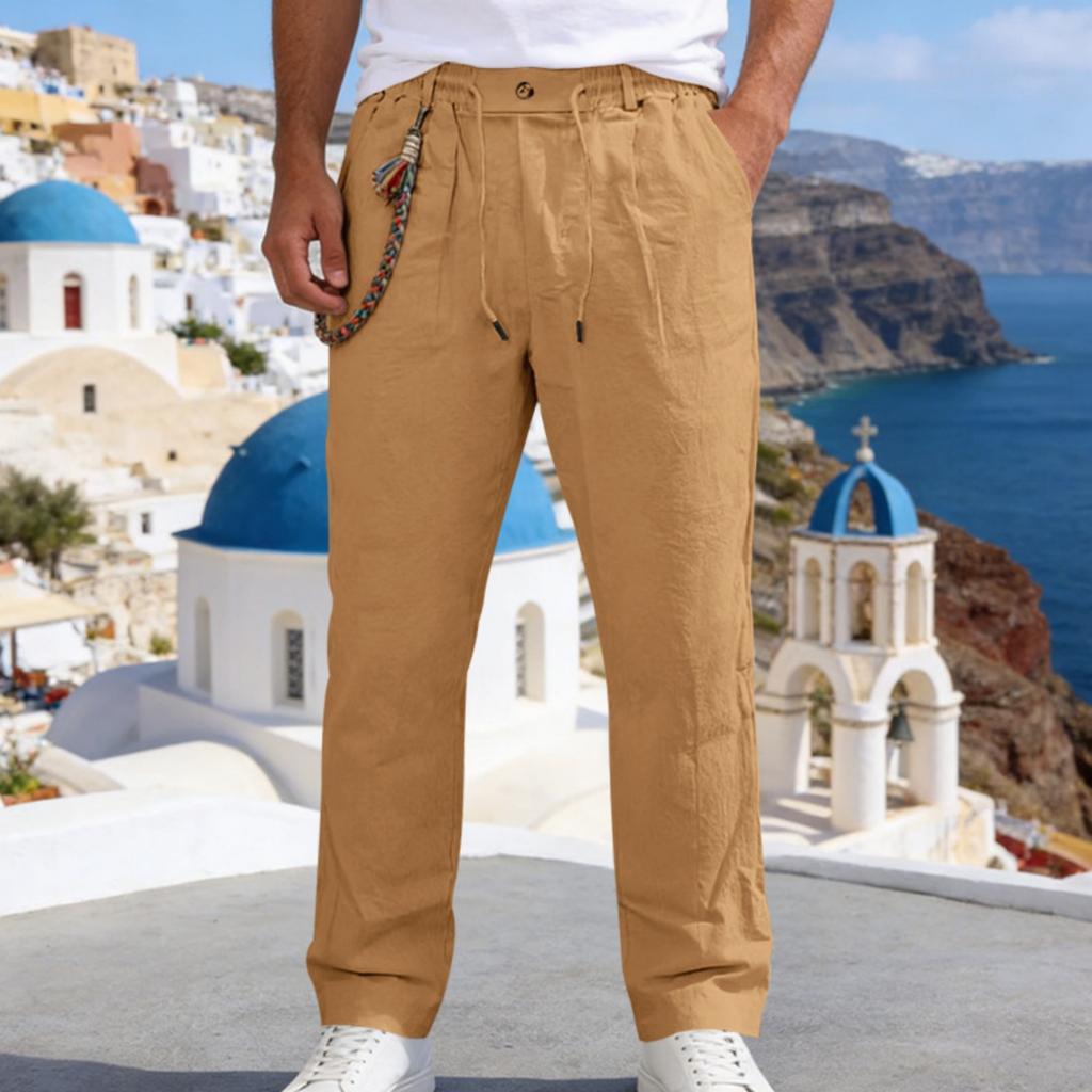 Men's Casual And Fashionable -color Loose Linen Straight-leg Pants