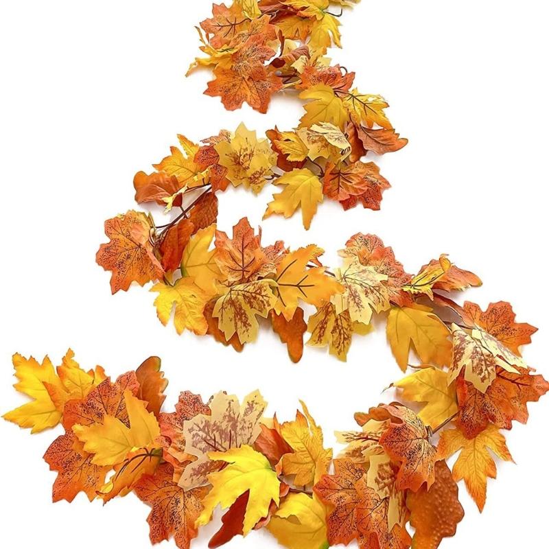 2Pcs Artificial Leaves Vine Hanging Plant for Thanksgiving Decoration, Artificial Vine Autumn Festival Decoration
