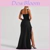 Elegant Summer Sleeveless Backless High Slit Dress With Solid Color For Evening Party
