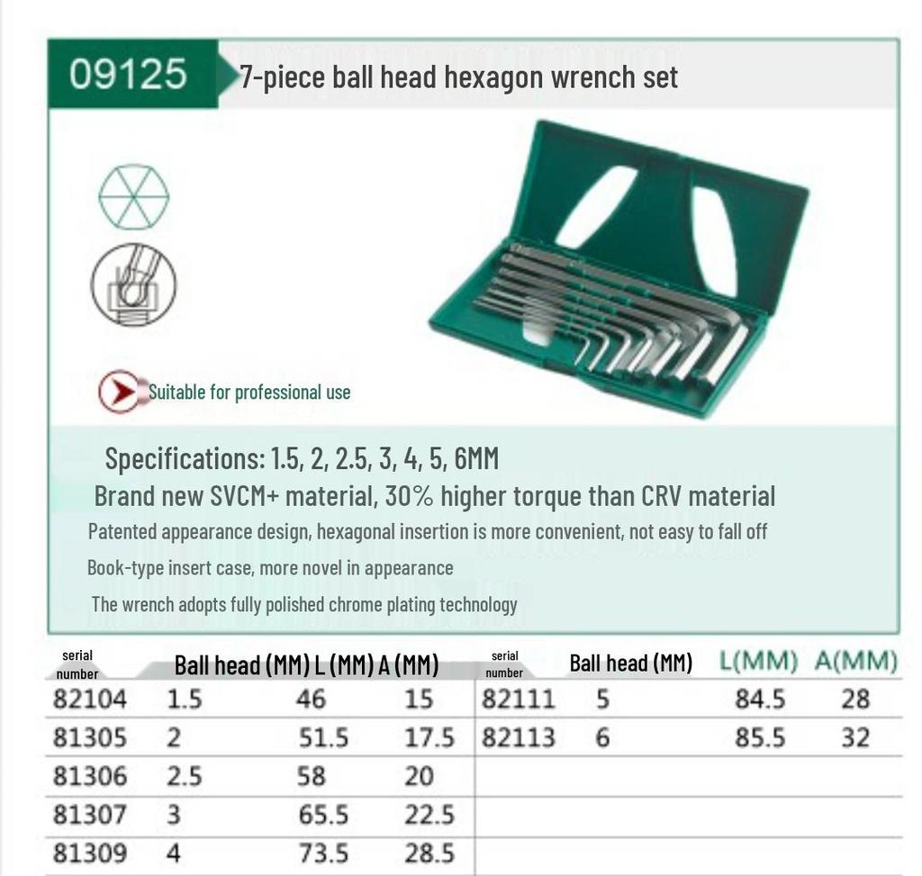 Hex Wrench Set - Mini, Extra Long, Ball & Flat Head, Available in 7, 8, 9, 10, 14 Pieces (Model 09105)