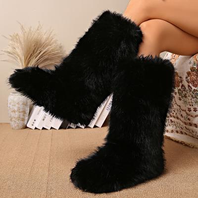 Fashion Women 2025 Winter Over Knee New Thigh High Fluffy Faux Fur Boots Ladies Plush Warm Platform Shoes Luxury Furry Snow Boots